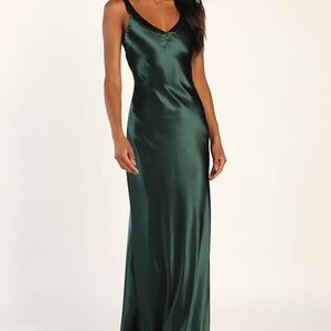 Lulus Perfectly Classy Emerald Green Satin Strappy Maxi Dress - Size XS